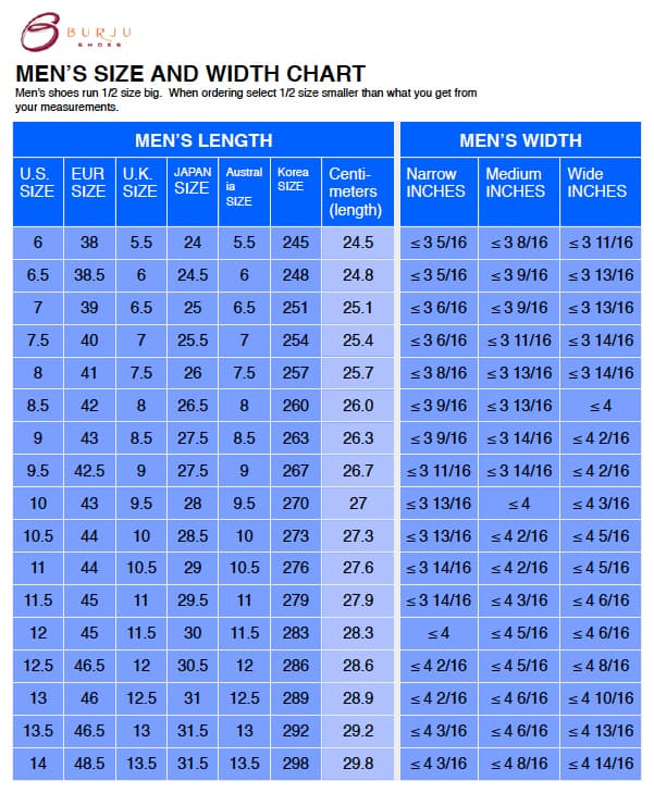 Use the Shoe Width Chart and get Your Perfect Size Shoe!